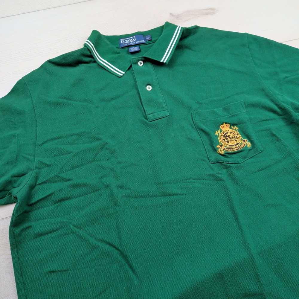 Polo Ralph Lauren Green Crest Pocket Polo Shirt Mens XL Winter Apparel LXVII